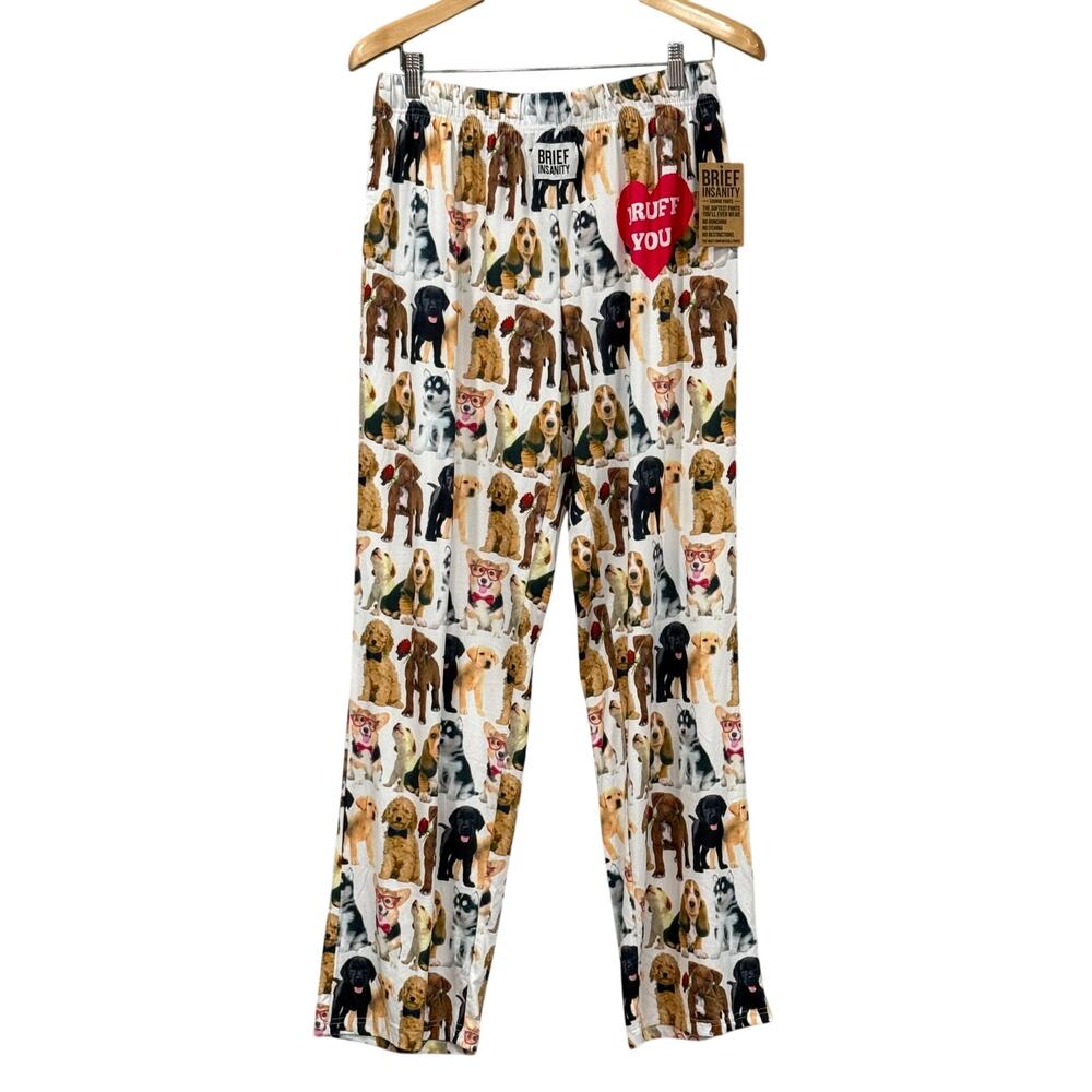 Dog Lover Lounge Pajama Pants NWT Large I Ruff You Puppy Print Brief Insanity